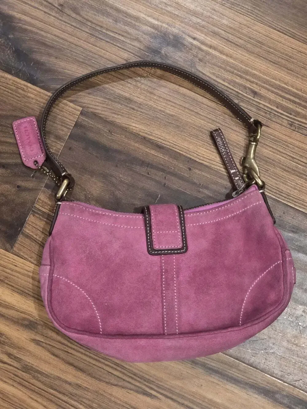 Vtg Y2K Coach Soho Suede Buckle Mini Flap Shoulder Bag Pink Magenta 90s Handbag